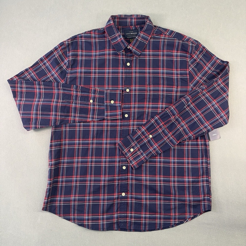 Men's Lucky‎ Brand Long Sleeve Saturday Stretch Western Shirt Red Plaid Size XL
